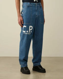 C.P. Company Blu Loose Pants Stone Bleach-Blue New