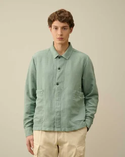 C.P. Company Broken Linen/Cotton Pocket Shirt Green Bay Flash Sale
