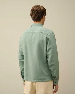 C.P. Company Broken Linen/Cotton Pocket Shirt Green Bay Flash Sale