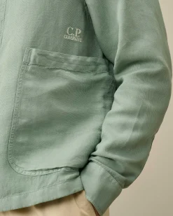 C.P. Company Broken Linen/Cotton Pocket Shirt Green Bay Flash Sale