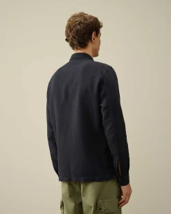 C.P. Company Broken Linen/Cotton Shirt Total Eclipse-Blue Sale
