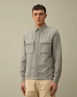 C.P. Company Broken Linen/Cotton Shirt Drizzle Grey Hot
