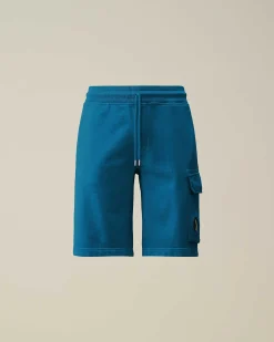 C.P. Company Cotton Diagonal Fleece Cargo Shorts Ink Blue Cheap