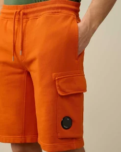 C.P. Company Cotton Diagonal Fleece Cargo Shorts Gold Flame-Orange Outlet