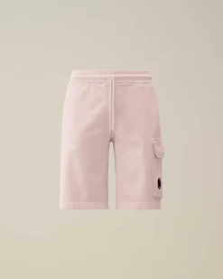 C.P. Company Cotton Diagonal Fleece Cargo Shorts Heavenly Pink New