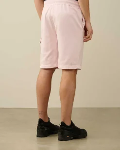 C.P. Company Cotton Diagonal Fleece Cargo Shorts Heavenly Pink New