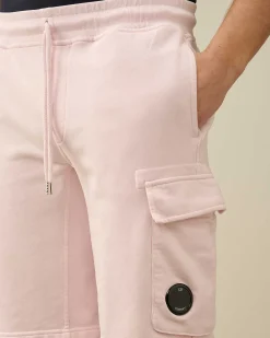 C.P. Company Cotton Diagonal Fleece Cargo Shorts Heavenly Pink New