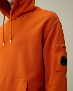 C.P. Company Cotton Diagonal Fleece Lens Hoodie Gold Flame-Orange Hot