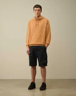 C.P. Company Cotton Diagonal Fleece Logo Hoodie Pastry Shell-Orange Fashion
