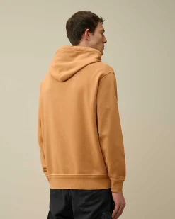 C.P. Company Cotton Diagonal Fleece Logo Hoodie Pastry Shell-Orange Fashion