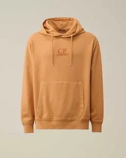 C.P. Company Cotton Diagonal Fleece Logo Hoodie Pastry Shell-Orange Fashion
