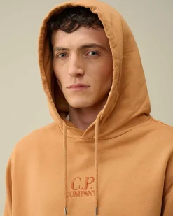 C.P. Company Cotton Diagonal Fleece Logo Hoodie Pastry Shell-Orange Fashion