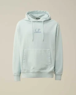 C.P. Company Cotton Diagonal Fleece Logo Hoodie Starlight Blue Shop
