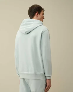 C.P. Company Cotton Diagonal Fleece Logo Hoodie Starlight Blue Shop