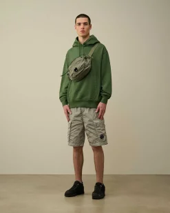 C.P. Company Cotton Diagonal Fleece Logo Hoodie Duck Green Cheap