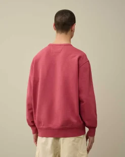 C.P. Company Cotton Diagonal Fleece Logo Sweatshirt Red Bud New