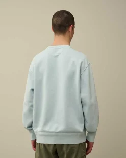 C.P. Company Cotton Diagonal Fleece Logo Sweatshirt Starlight Blue Clearance