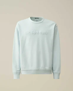 C.P. Company Cotton Diagonal Fleece Logo Sweatshirt Starlight Blue Clearance