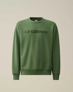 C.P. Company Cotton Diagonal Fleece Logo Sweatshirt Duck Green Shop