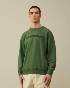 C.P. Company Cotton Diagonal Fleece Logo Sweatshirt Duck Green Shop