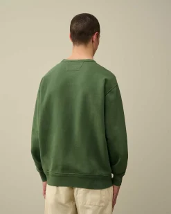 C.P. Company Cotton Diagonal Fleece Logo Sweatshirt Duck Green Shop