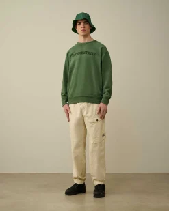 C.P. Company Cotton Diagonal Fleece Logo Sweatshirt Duck Green Shop