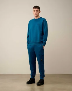C.P. Company Cotton Diagonal Fleece Logo Sweatshirt Ink Blue Store