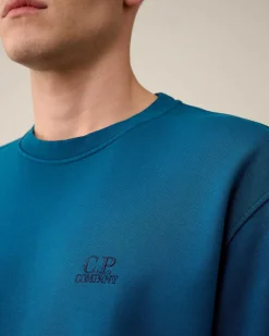 C.P. Company Cotton Diagonal Fleece Logo Sweatshirt Ink Blue Store