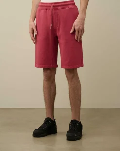 C.P. Company Cotton Diagonal Fleece Shorts Red Bud Best