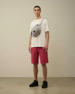 C.P. Company Cotton Diagonal Fleece Shorts Red Bud Best