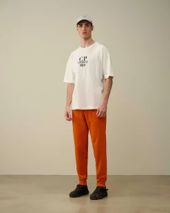 C.P. Company Cotton Diagonal Fleece Sweatpants Gold Flame-Orange New