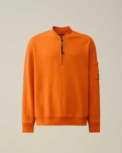 C.P. Company Cotton Diagonal Fleece Zipped Sweatshirt Gold Flame-Orange Best Sale