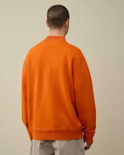 C.P. Company Cotton Diagonal Fleece Zipped Sweatshirt Gold Flame-Orange Best Sale