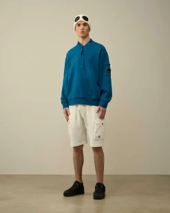 C.P. Company Cotton Diagonal Fleece Zipped Sweatshirt Ink Blue New