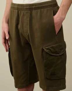 C.P. Company Cotton Fleece Mixed Cargo Shorts Ivy Green Cheap