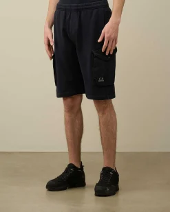 C.P. Company Cotton Fleece Mixed Cargo Shorts Total Eclipse-Blue Discount