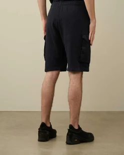 C.P. Company Cotton Fleece Mixed Cargo Shorts Total Eclipse-Blue Discount