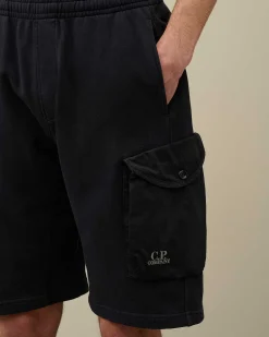 C.P. Company Cotton Fleece Mixed Cargo Shorts Total Eclipse-Blue Discount