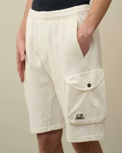 C.P. Company Cotton Fleece Mixed Cargo Shorts Gauze White Cheap