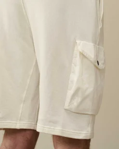 C.P. Company Cotton Fleece Mixed Cargo Shorts Gauze White Cheap