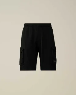 C.P. Company Cotton Fleece Mixed Cargo Shorts Black Discount