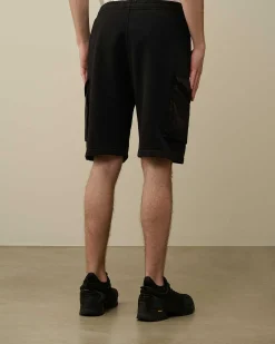 C.P. Company Cotton Fleece Mixed Cargo Shorts Black Discount