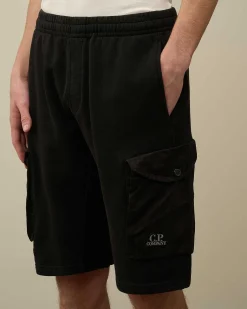 C.P. Company Cotton Fleece Mixed Cargo Shorts Black Discount