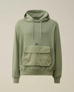 C.P. Company Cotton Fleece Mixed Hoodie Agave Green Discount