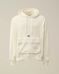 C.P. Company Cotton Fleece Mixed Hoodie Gauze White New