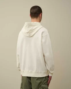 C.P. Company Cotton Fleece Mixed Hoodie Gauze White New