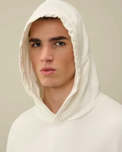 C.P. Company Cotton Fleece Mixed Hoodie Gauze White New
