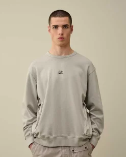 C.P. Company Cotton Fleece Mixed Sweatshirt Drizzle Grey Clearance