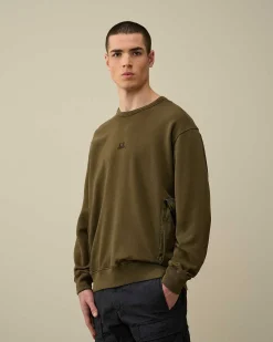 C.P. Company Cotton Fleece Mixed Sweatshirt Ivy Green New