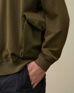 C.P. Company Cotton Fleece Mixed Sweatshirt Ivy Green New